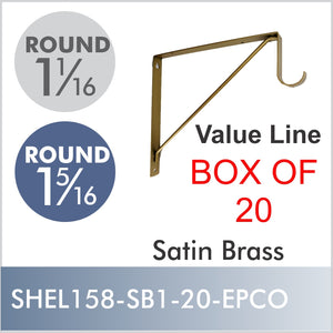 Box of 20 Satin Brass Shelf & Rod Bracket For Round Rod,  by EPCO, Value Line